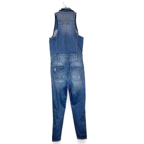 Guess Denim Jumpsuit Blue Front Zip Sleeveless Sexy Street Style Concerts Y2K - Picture 4 of 15